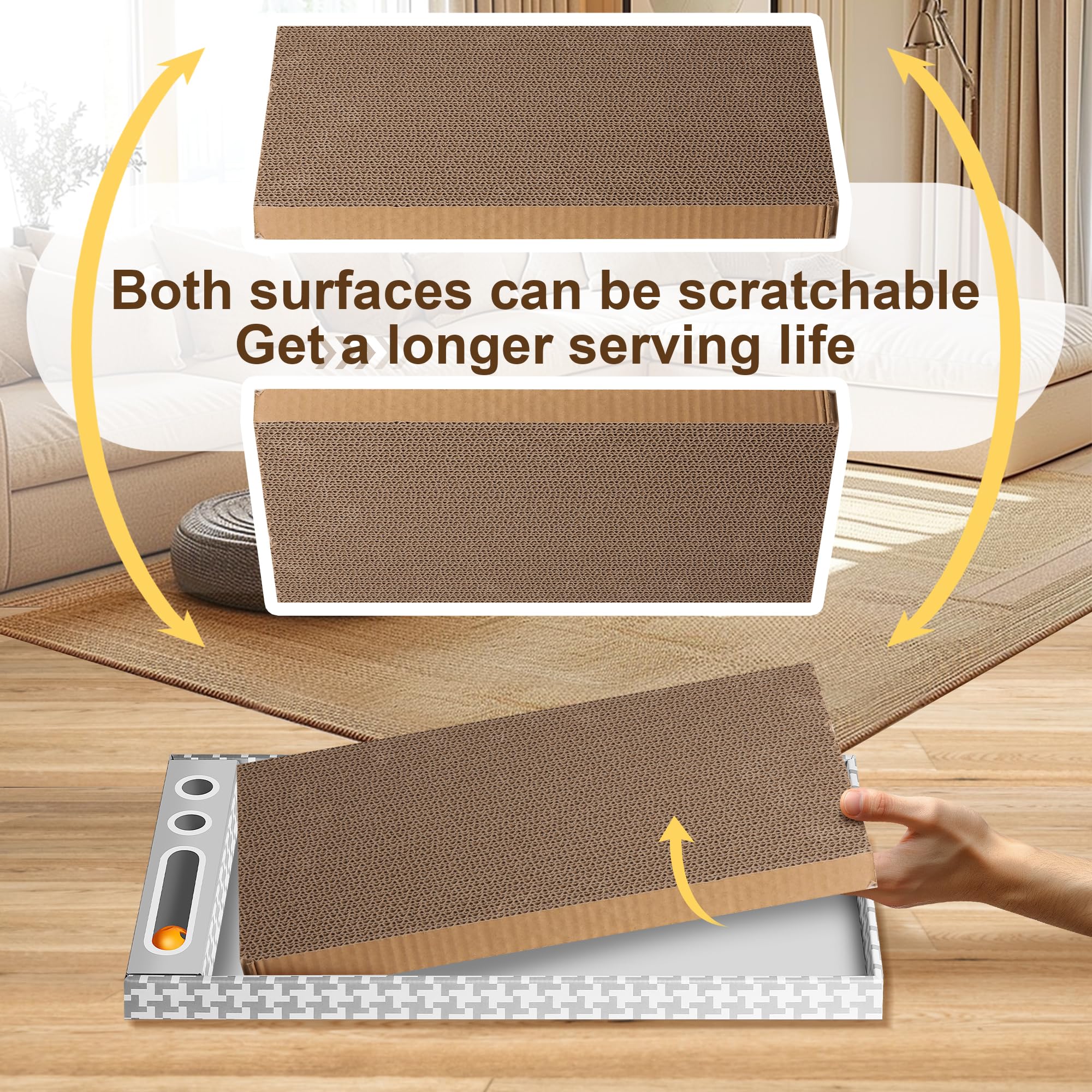 Markarbarka Cat Scratching Board 3 Pack - Reversible Cardboard Scratcher For Indoor Cats, Durable Furniture Protector